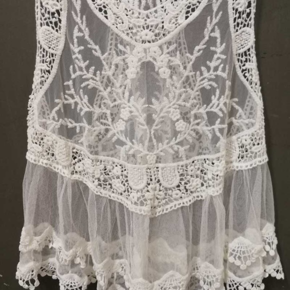 057 Boho Cream Floral Crochet Lace Racerback Top cover up - Picture 6 of 8